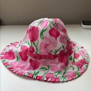 Janie and Jackie Floral Pink and White Sun Hat 6-8 100% Cotton